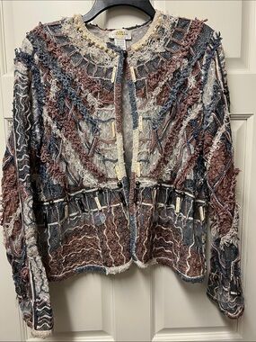 Vintage Sandy Starkman L Statement Wearable Art Cardigan Boho Beaded Patchwork